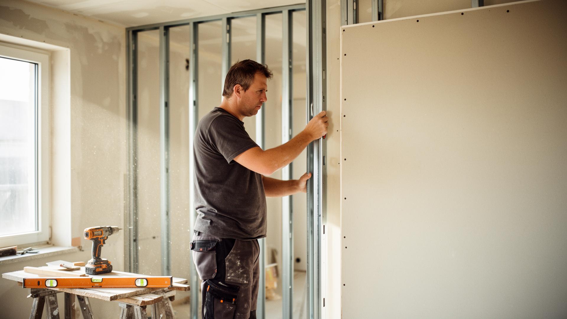 Handwerker bei Trockenbau- und Innenausbauarbeiten